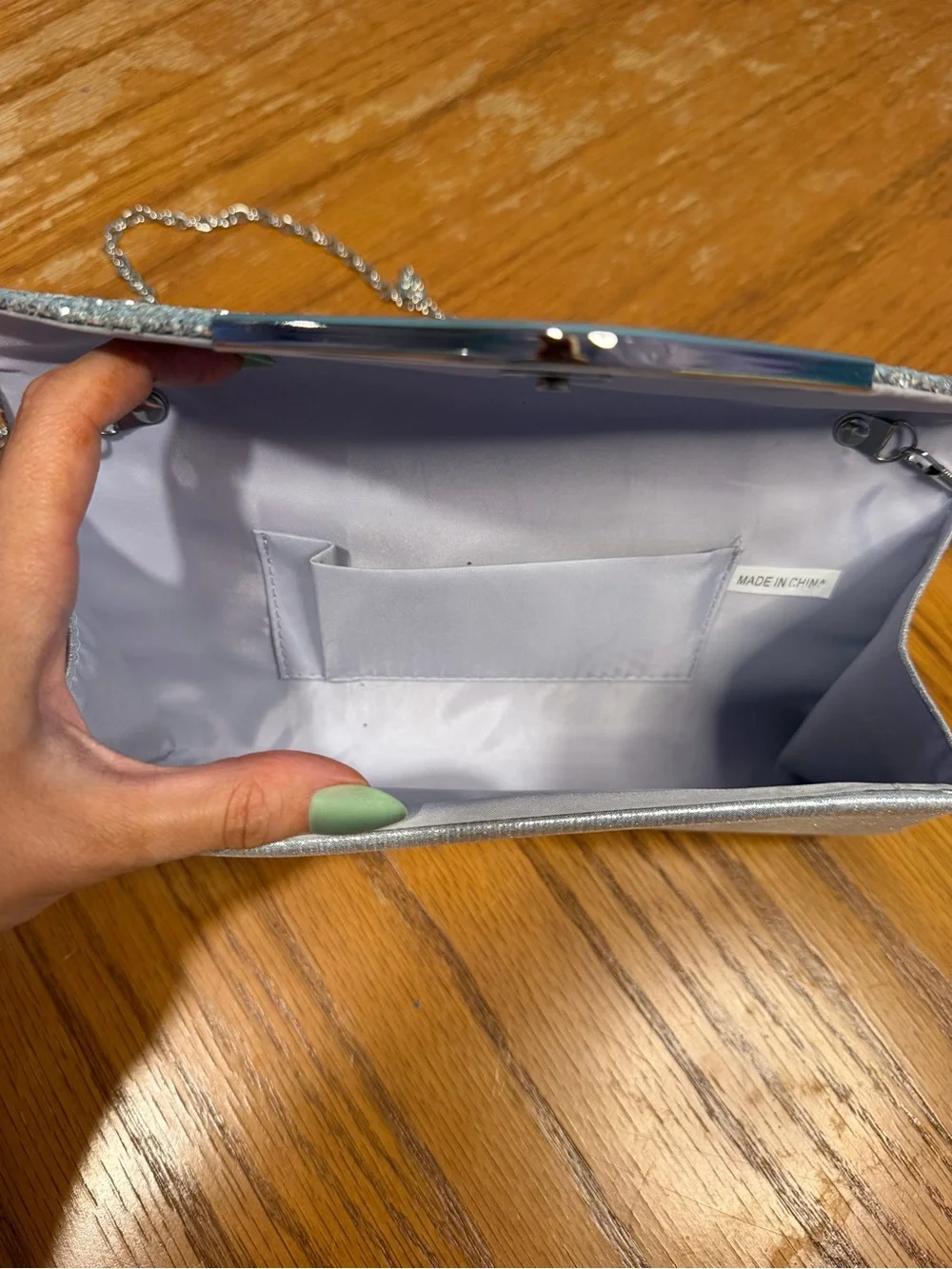 Silver Glitter Envelope Clutch with Chain Strap